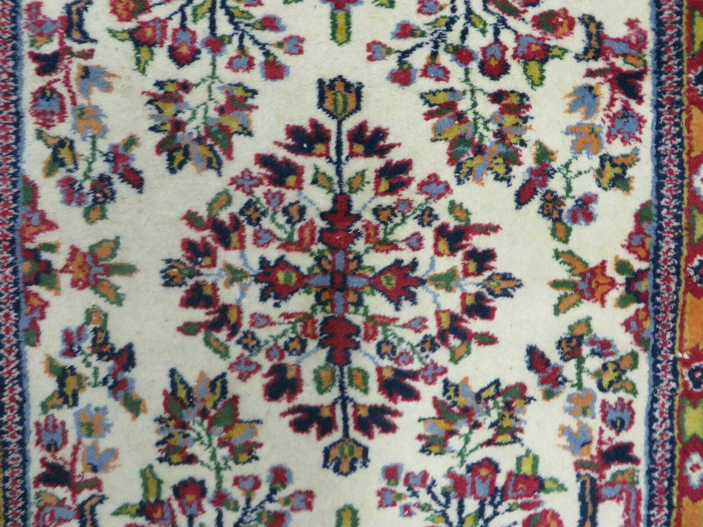 Small Persian Rug 2 x 3, Tiny Persian Sarouk Carpet, Cream Navy Blue Red, Floral Medallion, Vintage Wool Rug, Handmade Hand-Knotted Oriental Rug