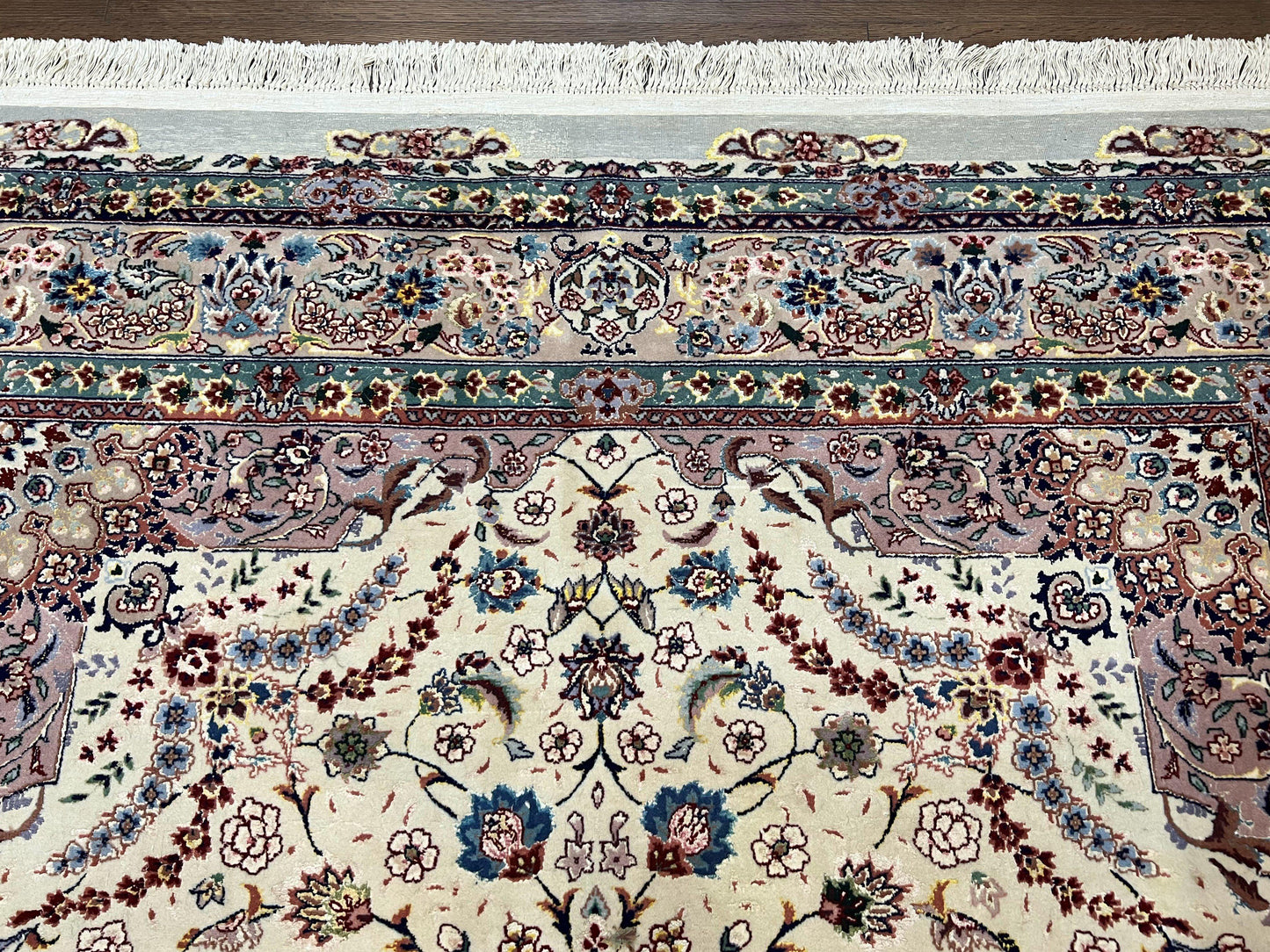 Beautiful Pak Persian Rug 6x9, Floral Medallion, Wool and Silk, Highly Detailed Elegant Carpet, Vintage Oriental Rug 6 x 9, Cream and Gray