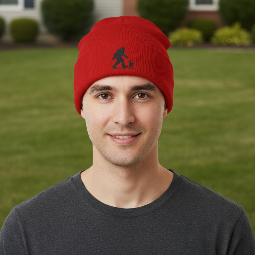 Beanie Hat (Embroidered Sasquatch and Cat Design)
