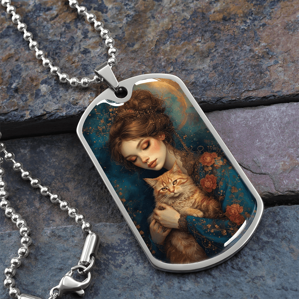 Beautiful Cat Lady with Roses Necklace