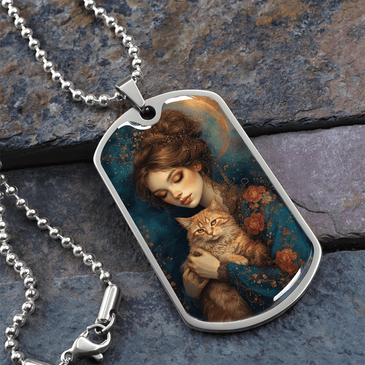 Beautiful Cat Lady with Roses Necklace