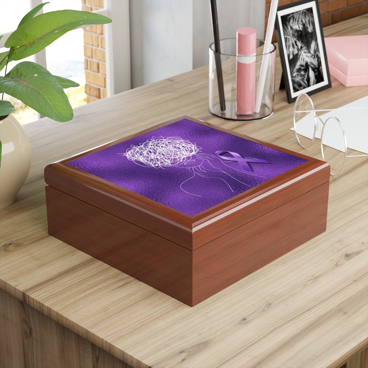 Purple Ribbon Awareness Keepsake Box