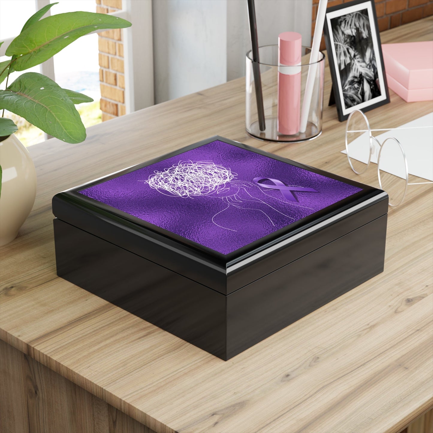 Purple Ribbon Awareness Keepsake Box