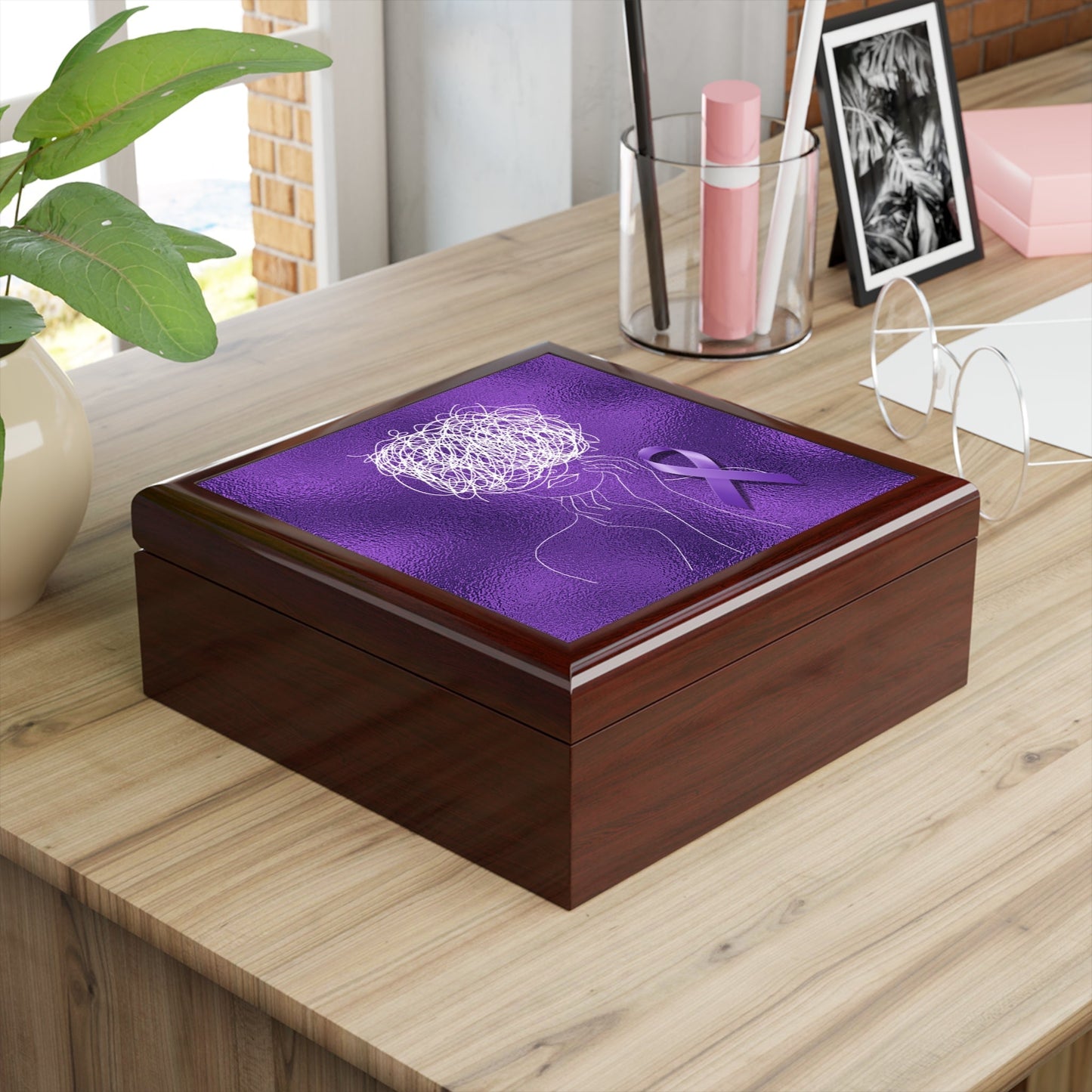 Purple Ribbon Awareness Keepsake Box
