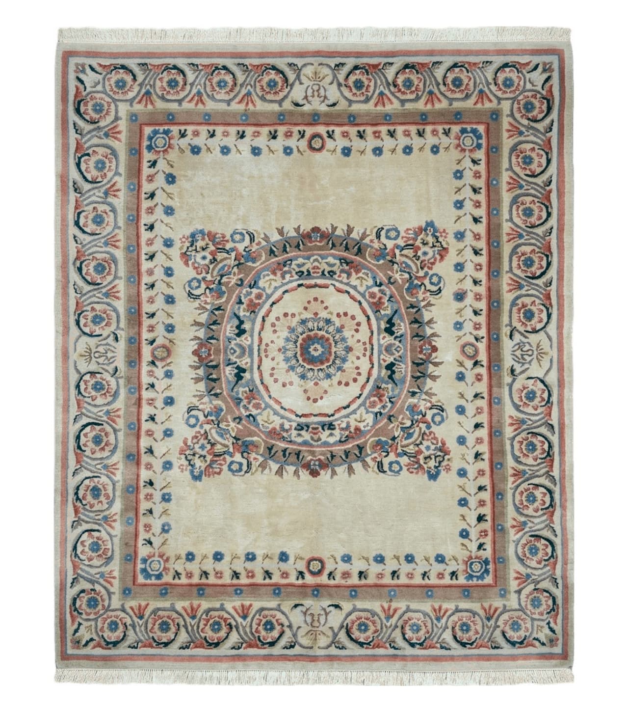 8' X 10' Vintage Handmade Wool Rug Aubusson Savonnerie Design European Nice