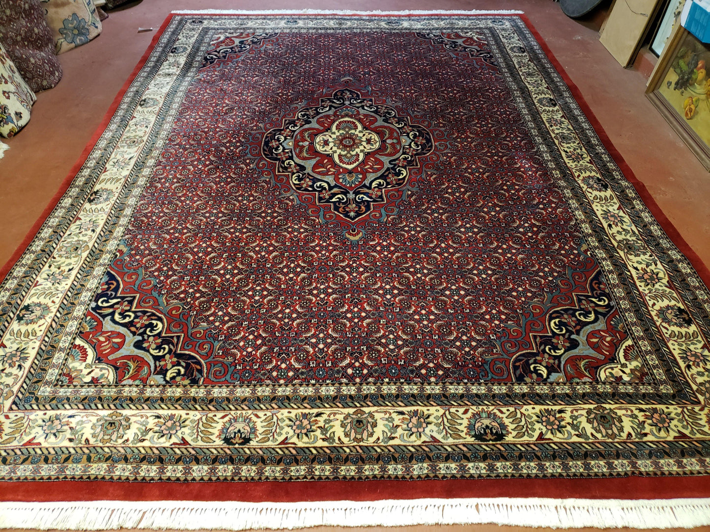 Indian Rug 9x12 Red Indo Bidjar Rug 9x12 Vintage Rug Allover Pattern Medallion Rug Wool Rug Nice Persian Design