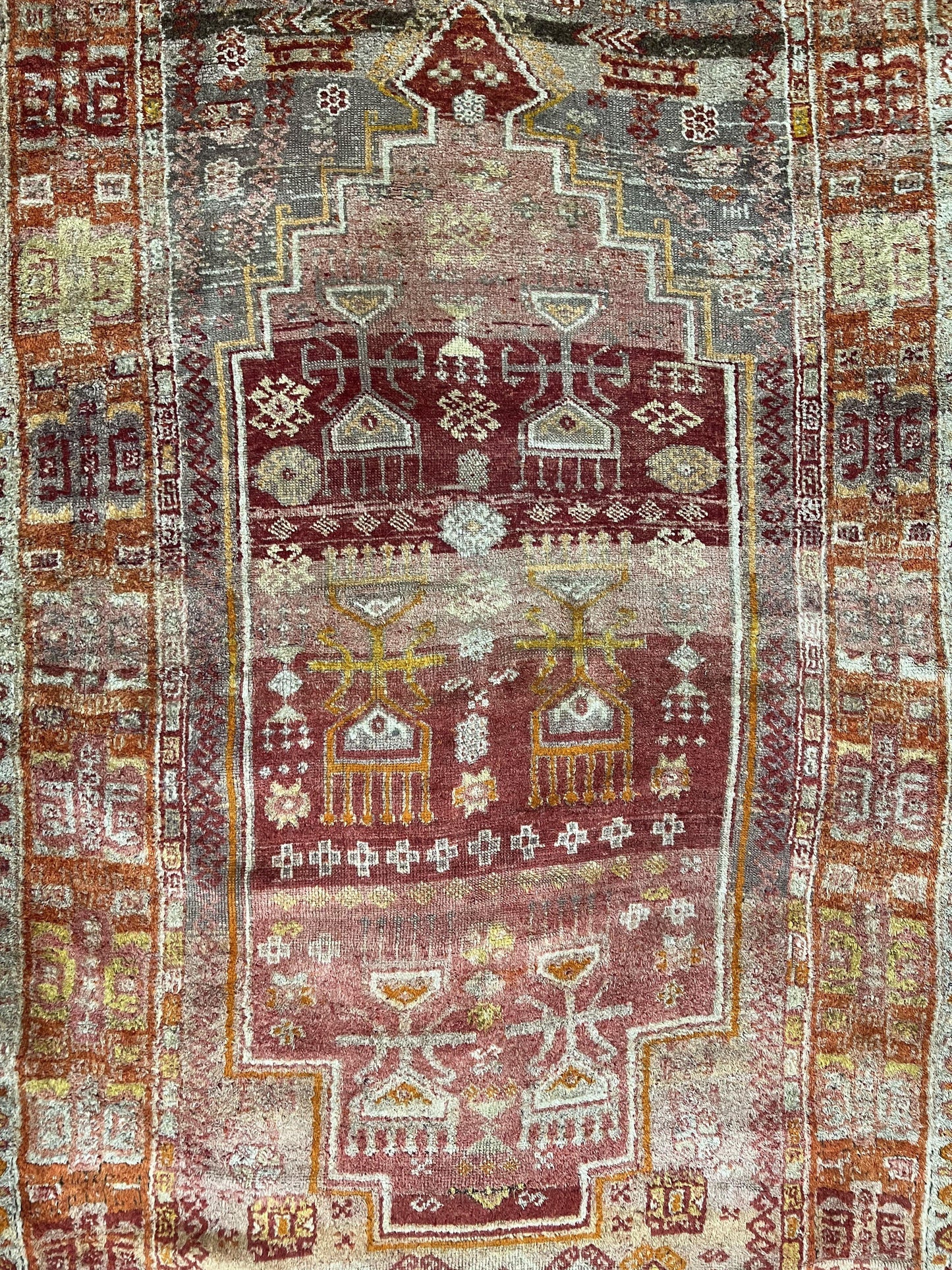 Antique Turkish Melas Rug 4x7, Tribal Geometric Unique Collectible Hand Knotted Wool Oriental Carpet, Rare 1920s Rug, Burnt Orange Red