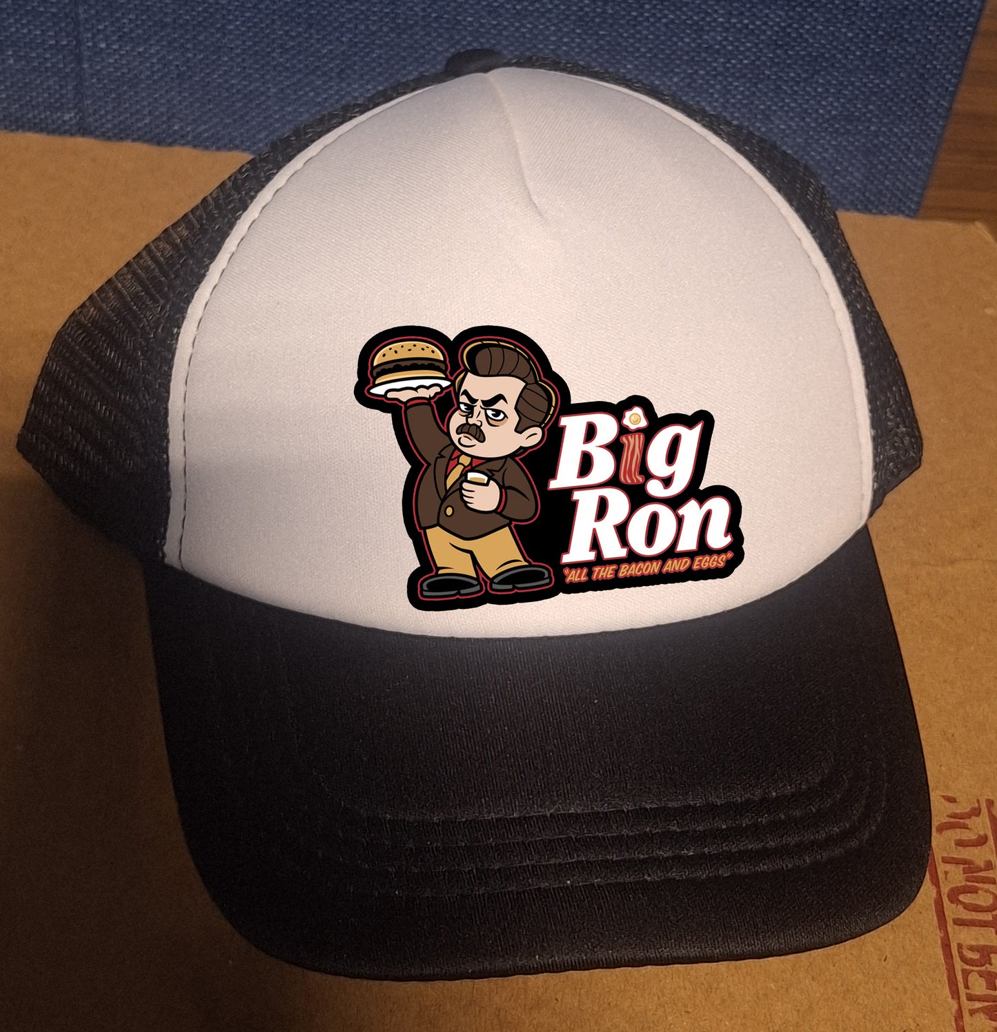 Adjustable Trucker Baseball Hat Featuring Big Ron's 'All The Bacon and Eggs' Design