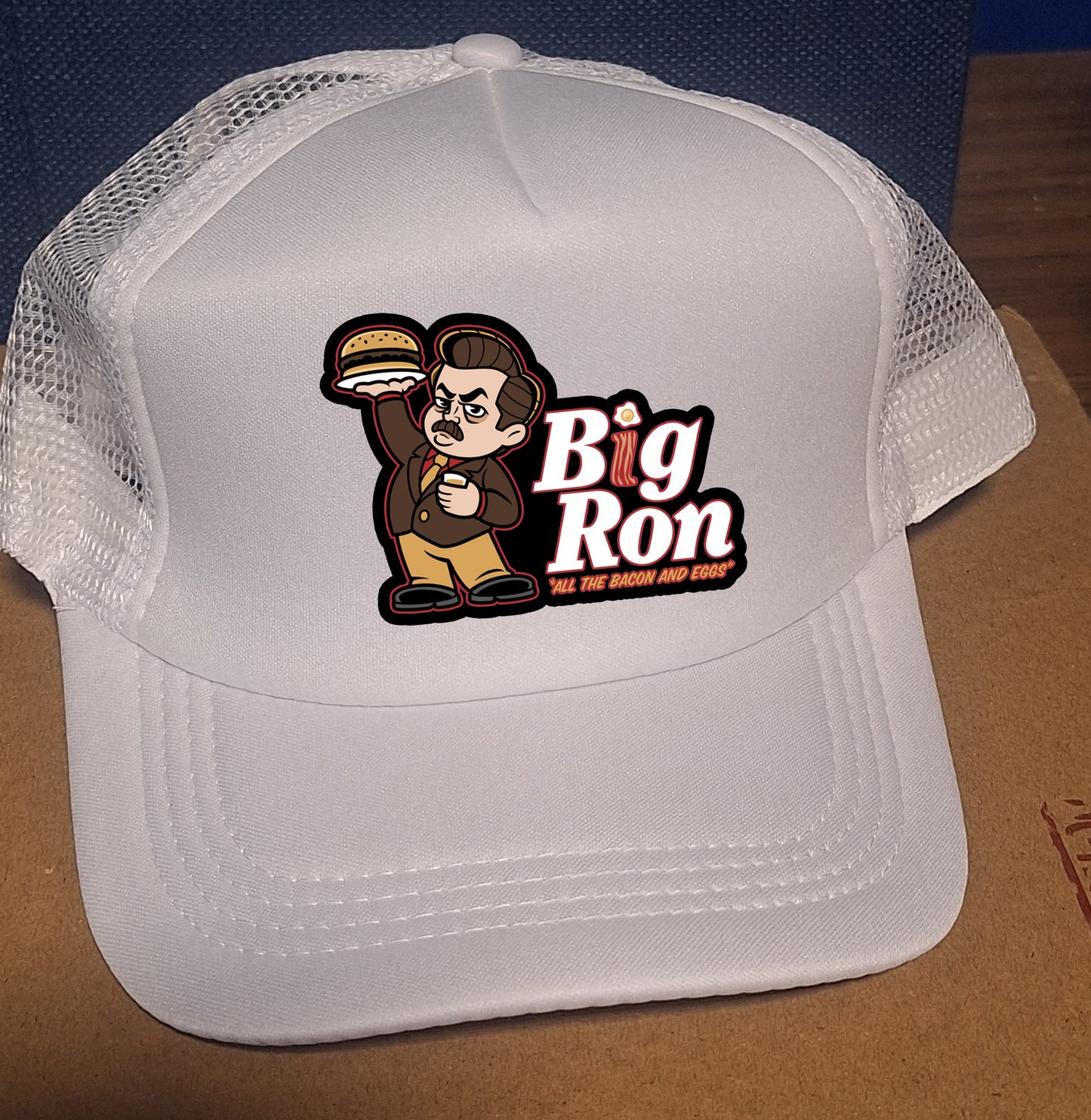 Adjustable Trucker Baseball Hat Featuring Big Ron's 'All The Bacon and Eggs' Design