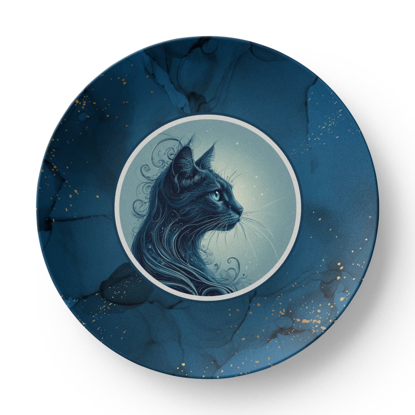 Blue Cat Collectible Plate with Gold Accents