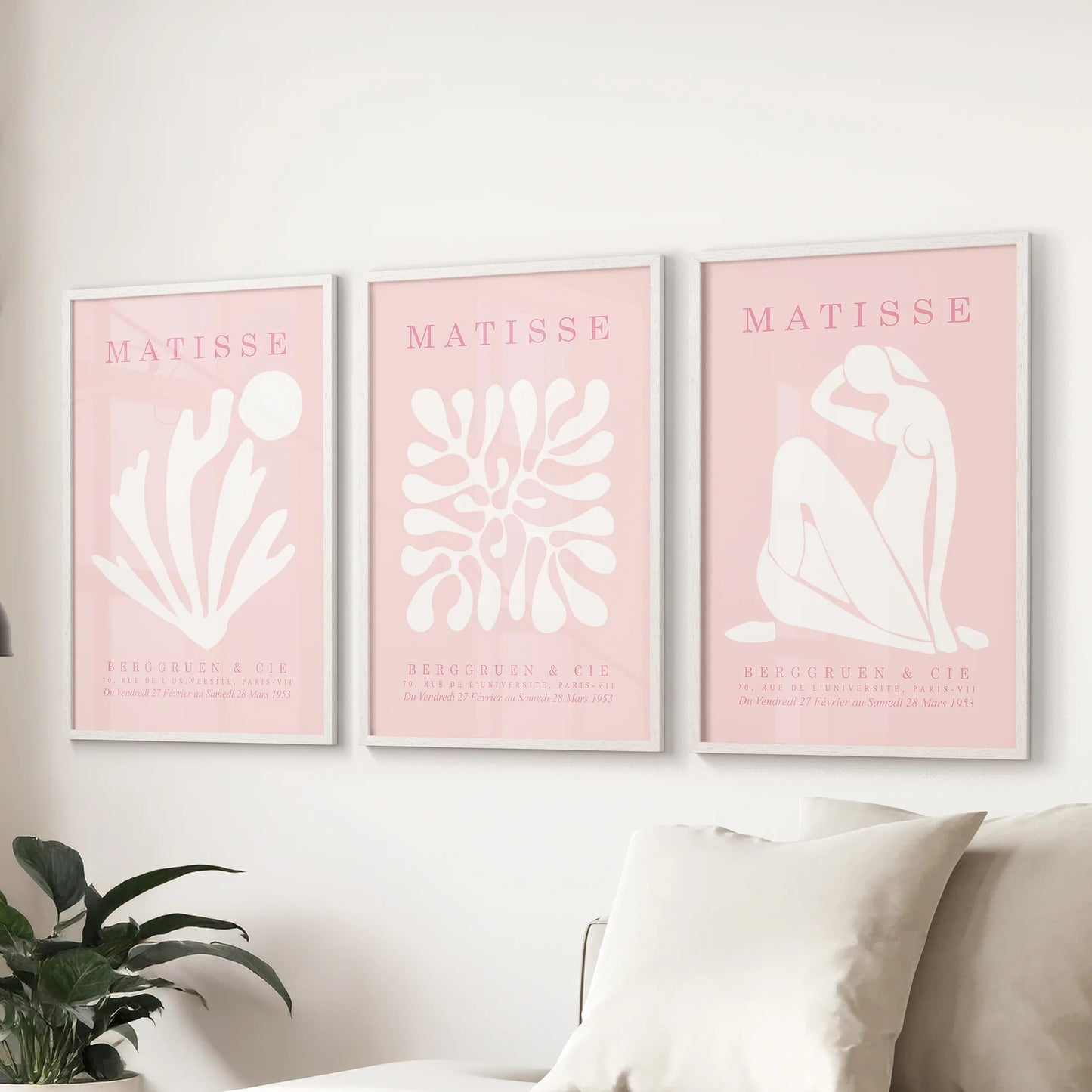 Pink Matisse Cutouts Wall Art. Minimalist Set of 3 Posters