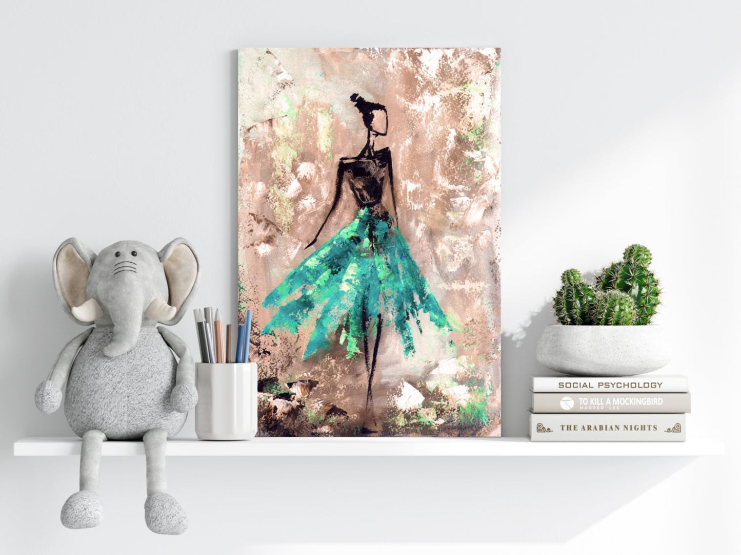 Lady in Green Dress Aluminum Print