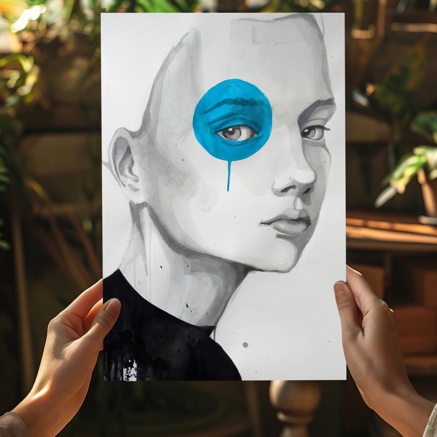 Girl With Blue Aluminum Print