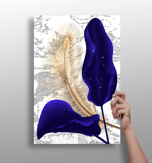 Navy Blue Leaf Design Aluminum Wall Art Print, 16x11 Inches