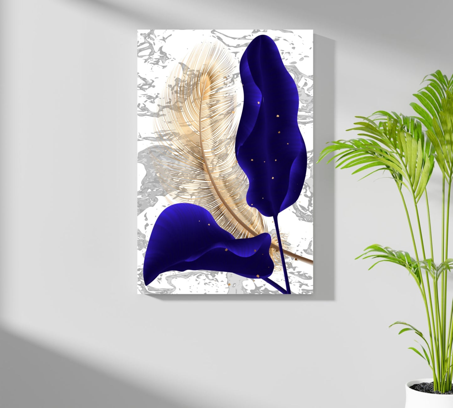 Navy Blue Leaf Design Aluminum Wall Art Print, 16x11 Inches