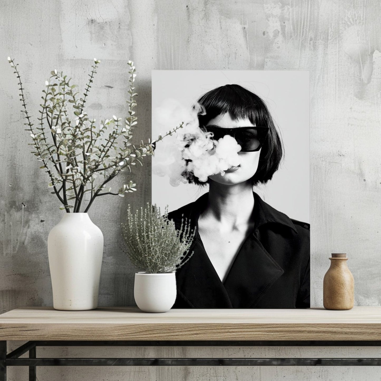 Woman in Smoke Aluminum Print