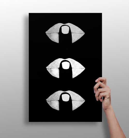Hush Lips Black And White Aluminum Print
