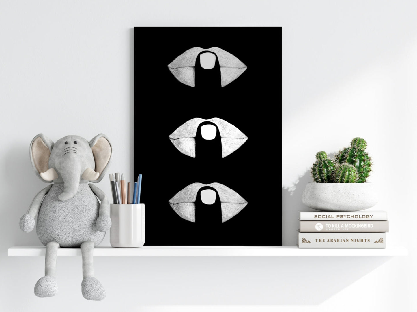 Hush Lips Black And White Aluminum Print