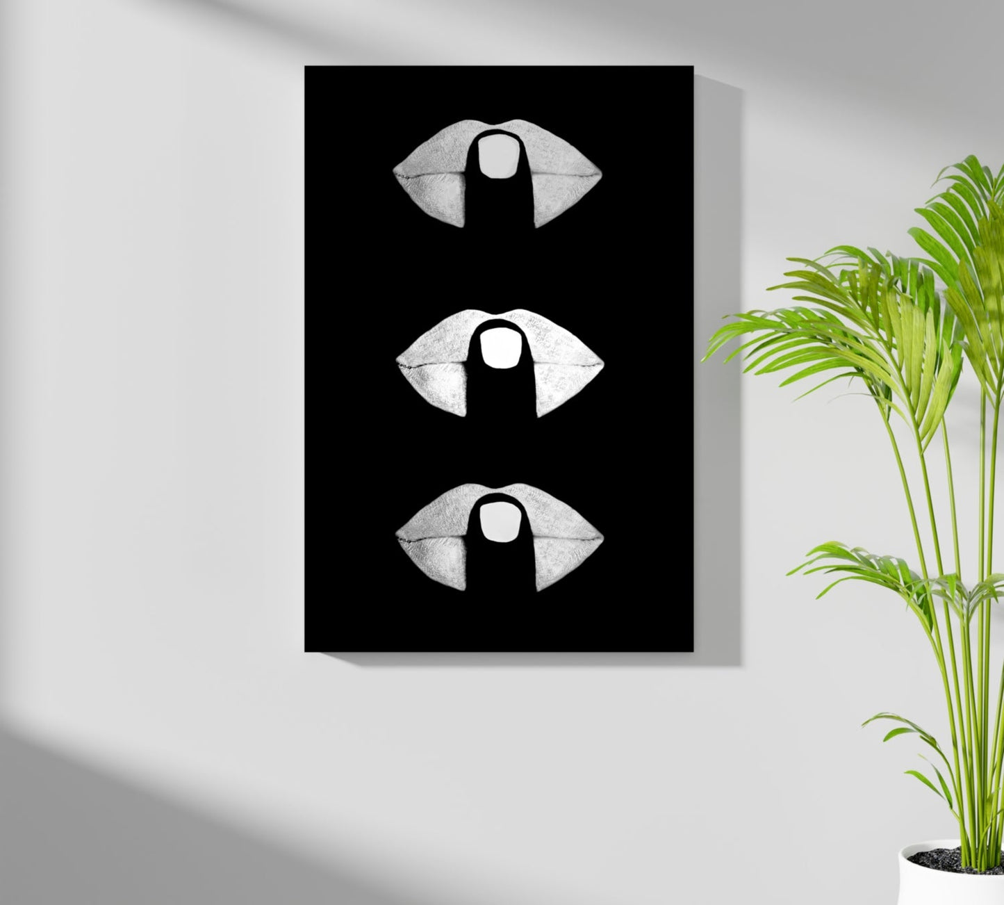 Hush Lips Black And White Aluminum Print