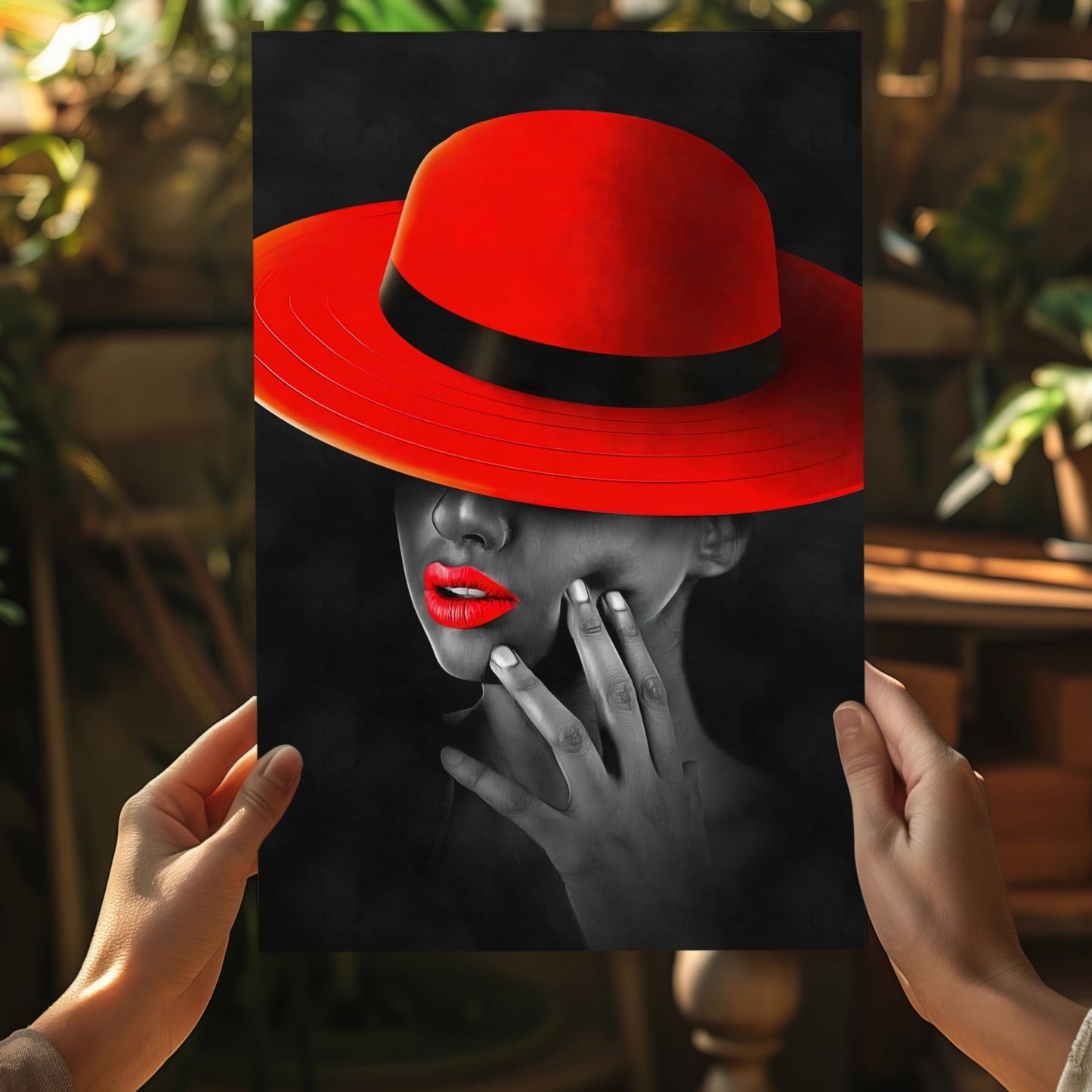 Woman with Red Hat Aluminum Print