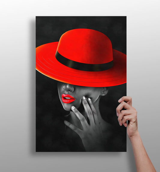 Woman with Red Hat Aluminum Print