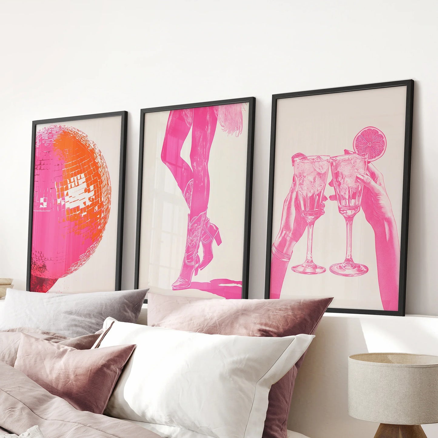 Funky Preppy Pink Wall Art. Set of 3 Girl Power Posters for Apartment or Dorm