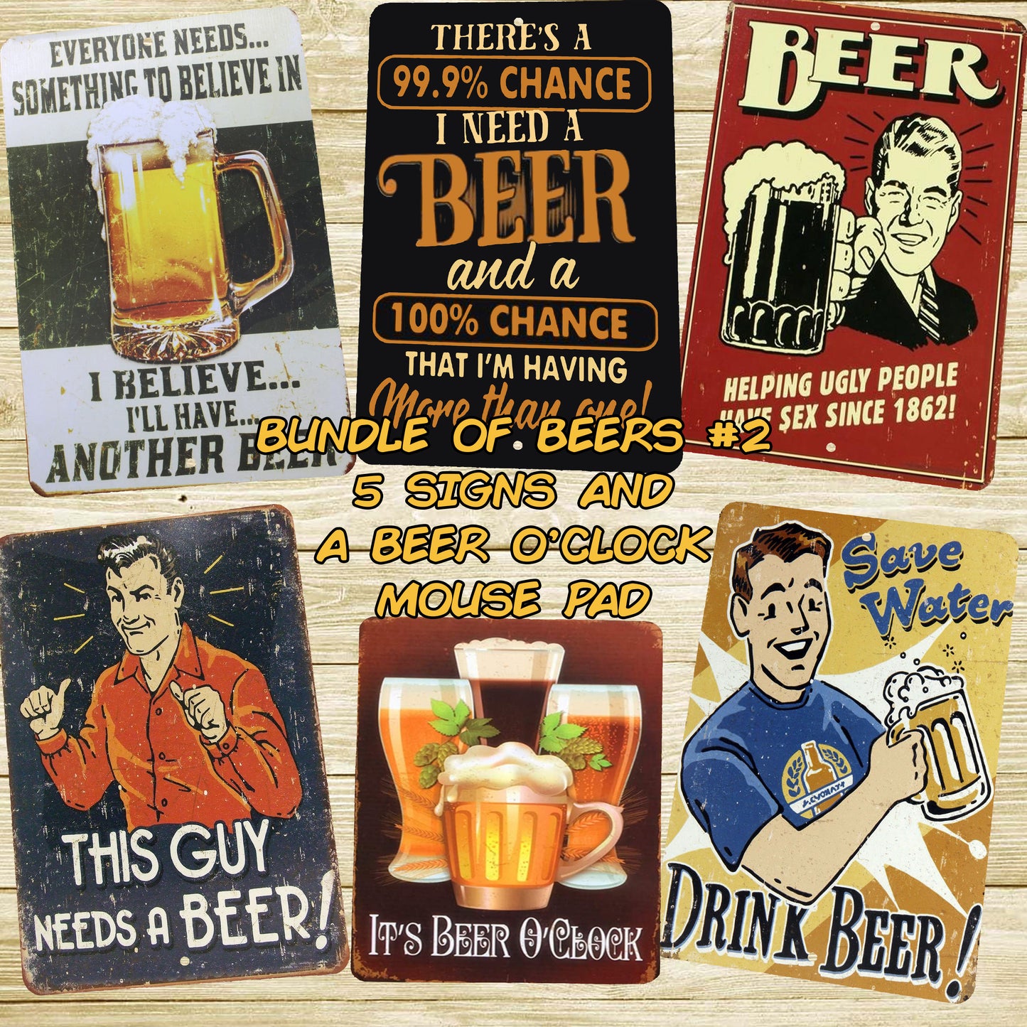 Bundle of Beers 5 Humorous 8x12 Metal Wall Bar Signs and Mouse Pad #2