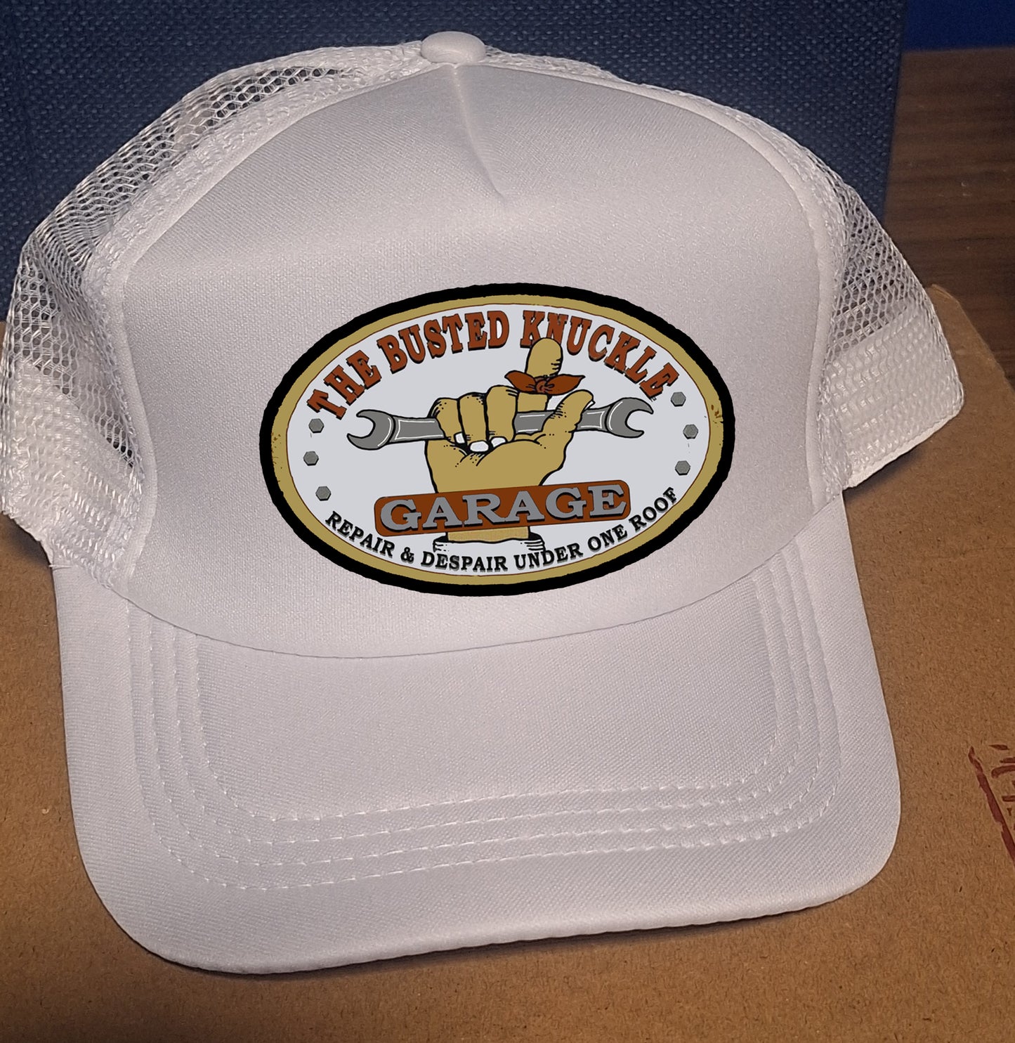 Adjustable Trucker Baseball Cap with Busted Knuckle Garage Logo