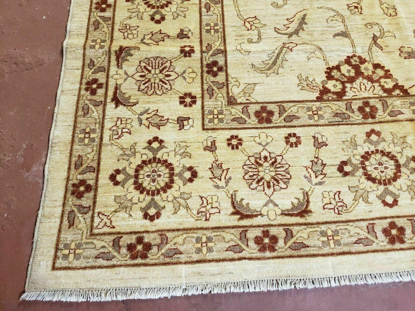 Oushak Rug 10x14 Neutral Colors Handmade Peshawar Wool Carpet Oatmeal Beige