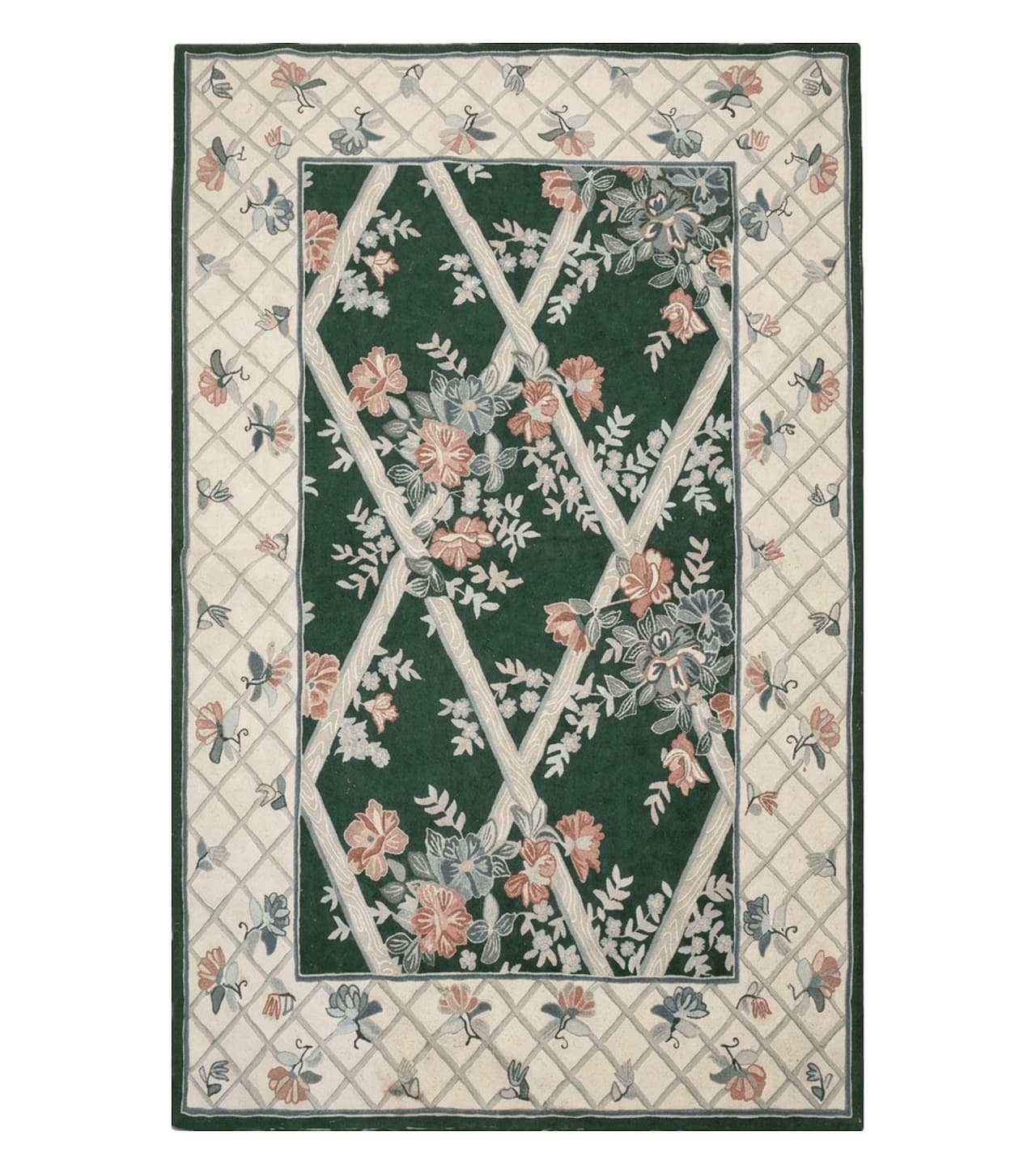 3' 6" X 5' 6" Hand Stitched Indian Wool Rug with Backing Green Beige