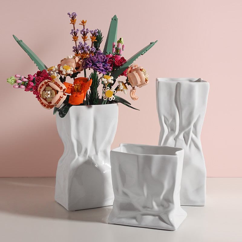 White Ceramic Vase Art Ornaments Living Room Flower Arrangement Decoration