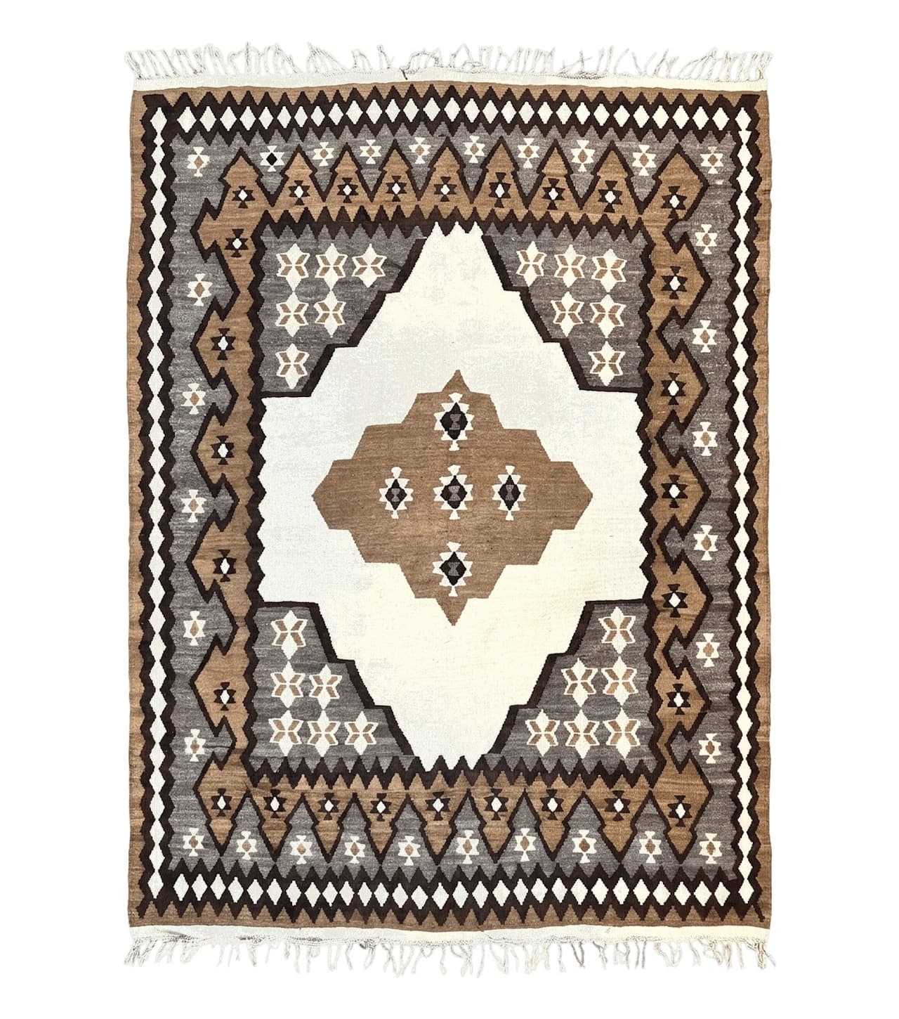 Antique Persian Fars Kilim Rug 8x11, Wool, Boho Tribal Persian Shiraz Flatweave Carpet, Semi Open Field, Geometric, Handmade, Vintage Semi Antique