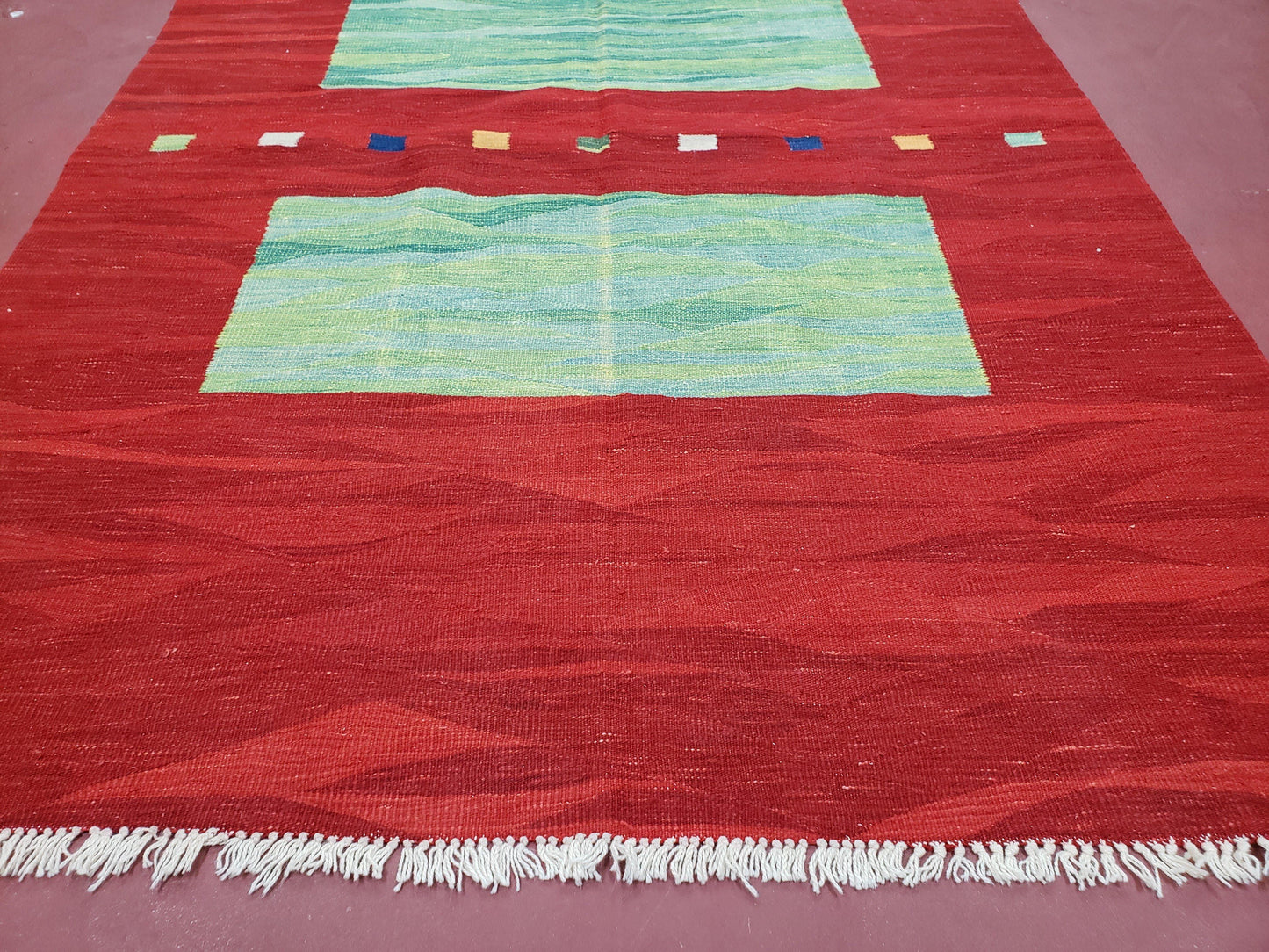 Red Turkish Kilim Rug, 5x7 - 6x8 Rugs, Red and Green Kilim Carpet, Kilim Area Rugs, Flatweave No Pile Rug, New Turkish Rug, Handmade Kilim