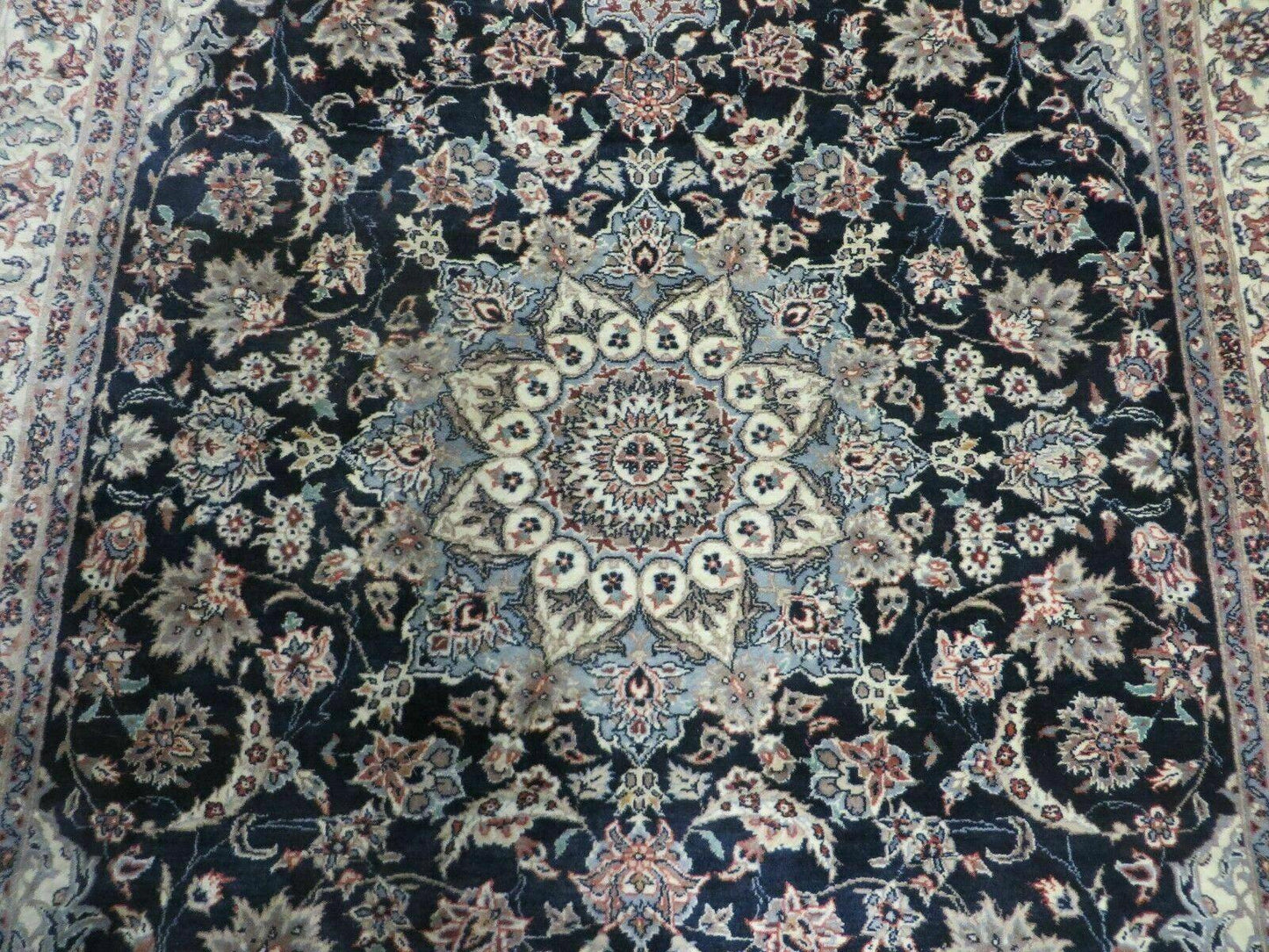 4' X 7' Vintage Handmade India Wool Silk Accent Rug Hand Knotted Black Organic