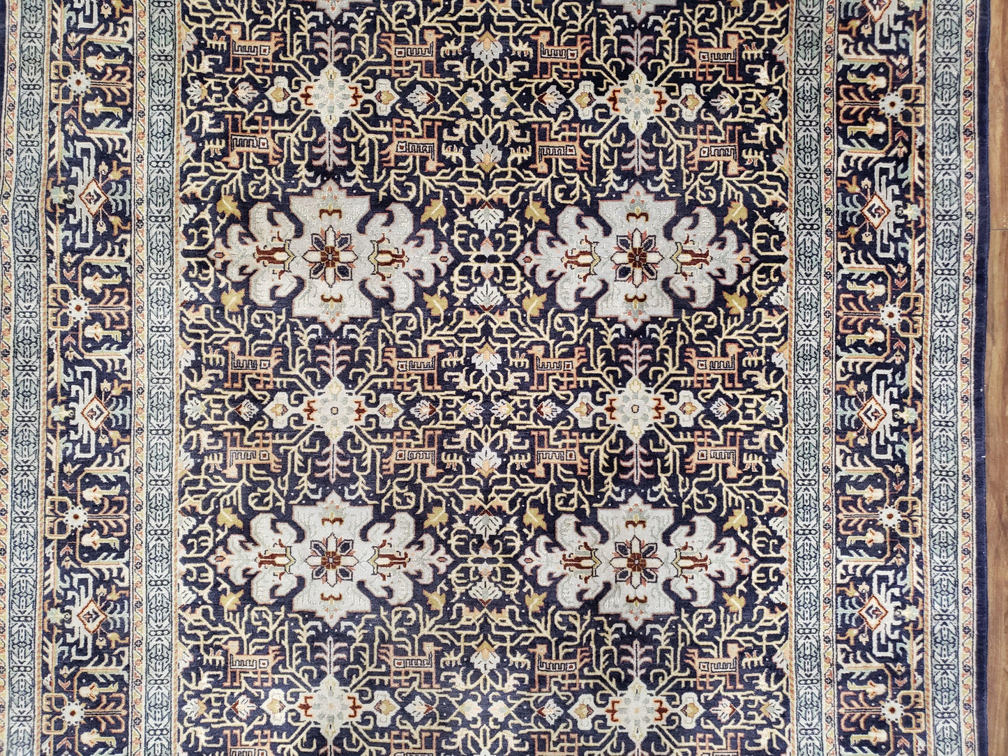 Persian Kashan Rug, Navy Blue, Hand-Knotted, Wool, 4' 8" x 7' 4", Pair A