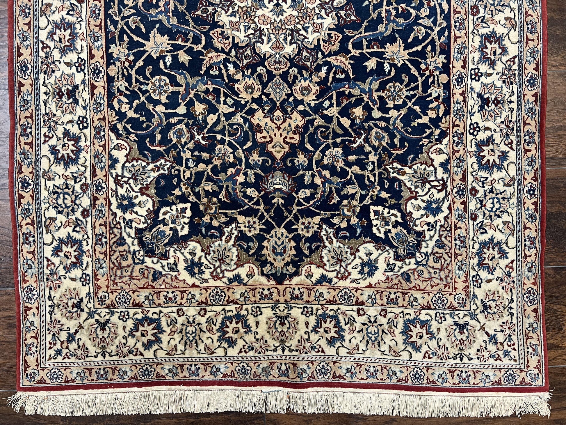 Super Fine Persian Nain Rug 3.6 x 5.4, Navy Blue and Ivory, 700 KPSI