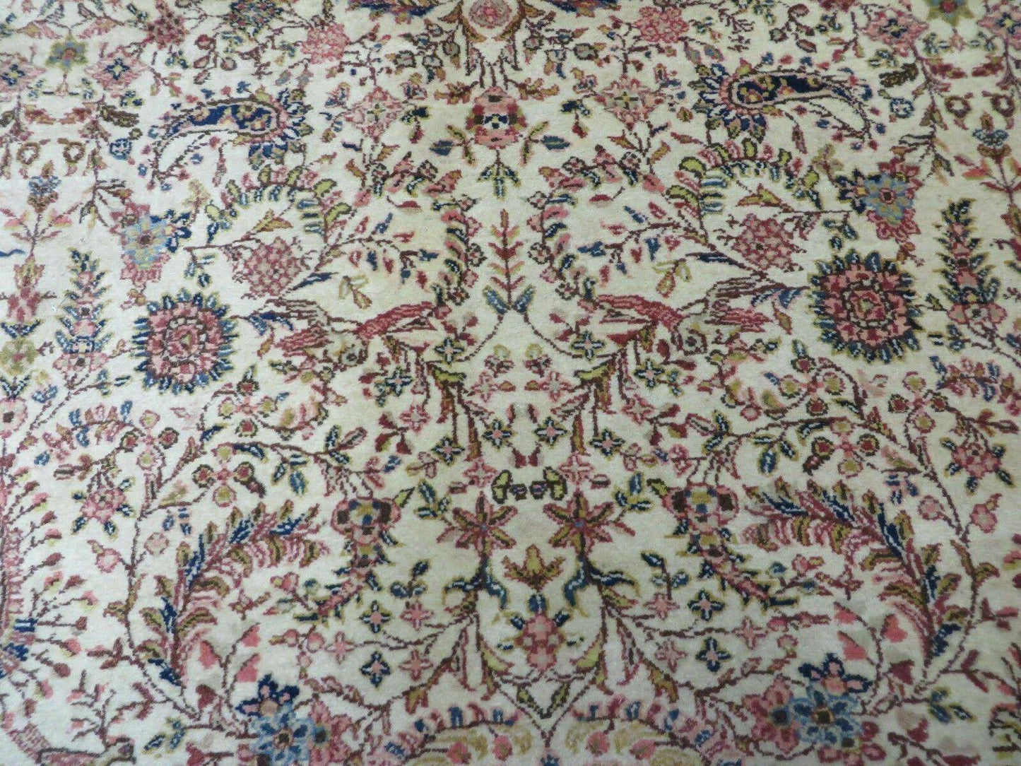 Persian Tabriz Rug 8x10, Bird Motifs Floral, Boteh Paisleys, Cream and Red, Handmade Wool Carpet