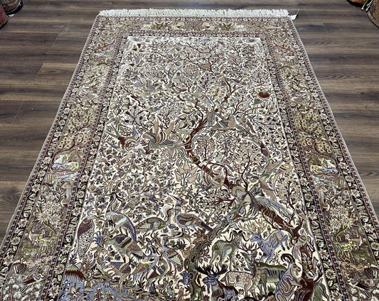 Persian Isfahan Rug 5x8 - Tree of Life, Animal Pictorials, Kork Wool & Silk