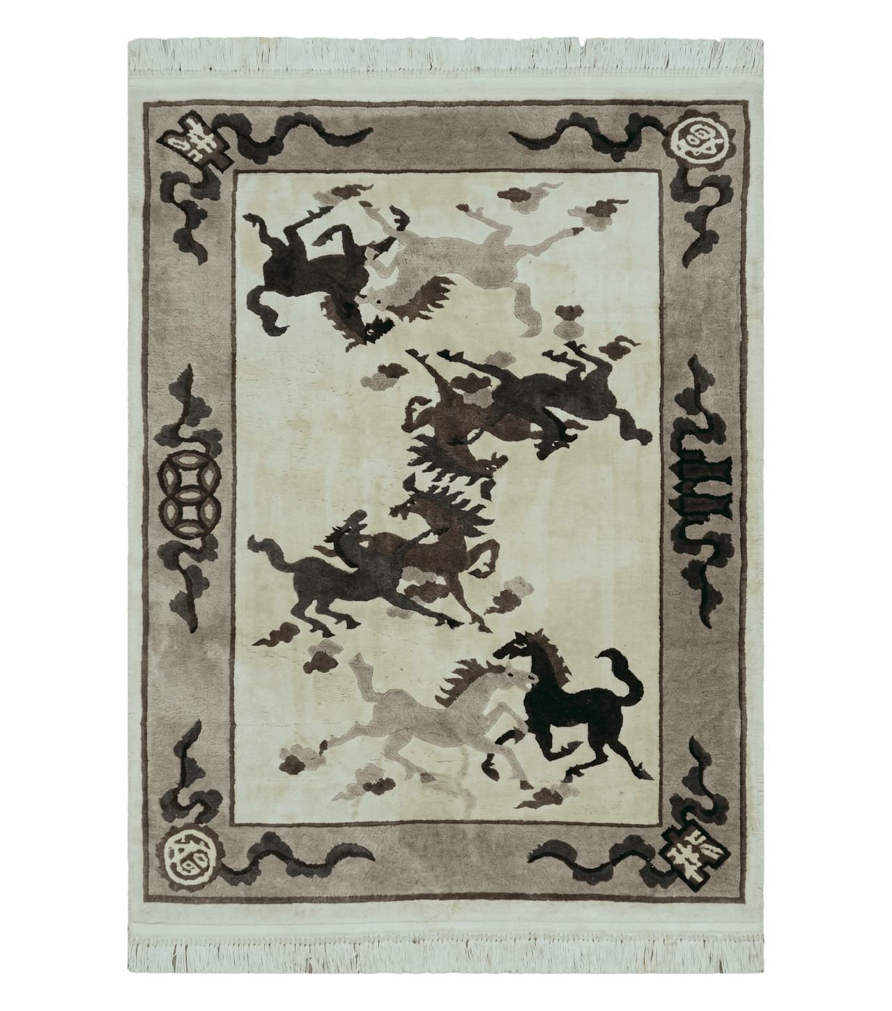 4' X 6' Modern Tibetan Nepal Art Deco Chinese Hand Knotted Wool Rug Horses Nice