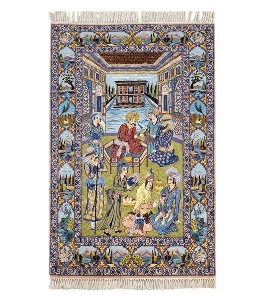 Persian Isfahan Pictorial Rug 3x5 – Kork Wool on Silk