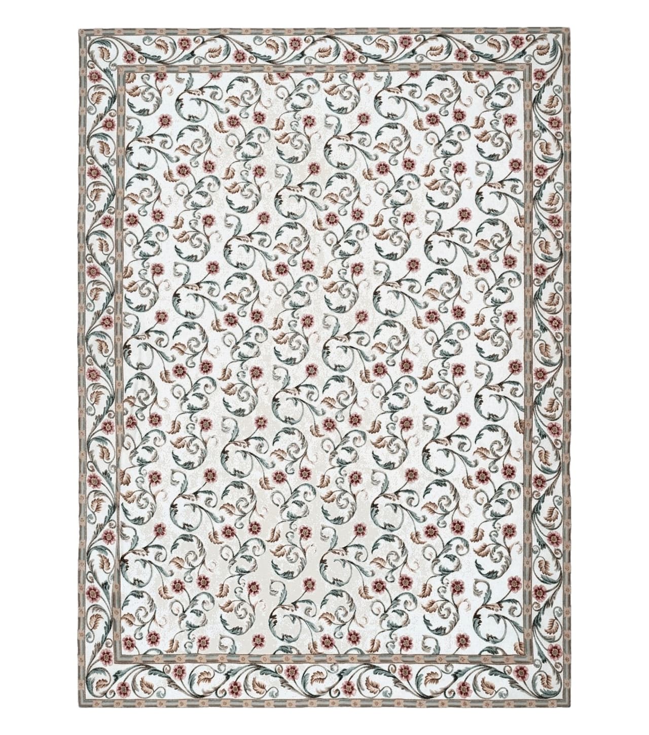 Needlepoint Rug 9x12, European Aubusson Design, Floral Allover Garden Pattern, New Needlepoint Area Rug, Ivory Rug, Hand Woven, Flatweave