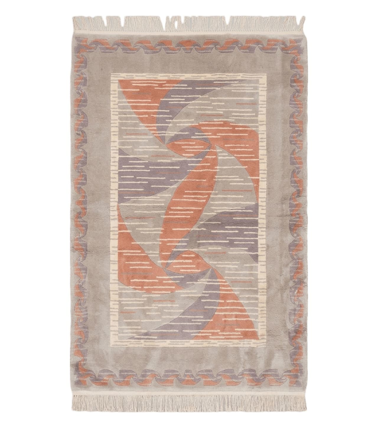 3' X 5' Handmade Modern Chinese Accent Rug - Silk on Cotton Carpet - Abstract Contemporary Design - Beige and Orange