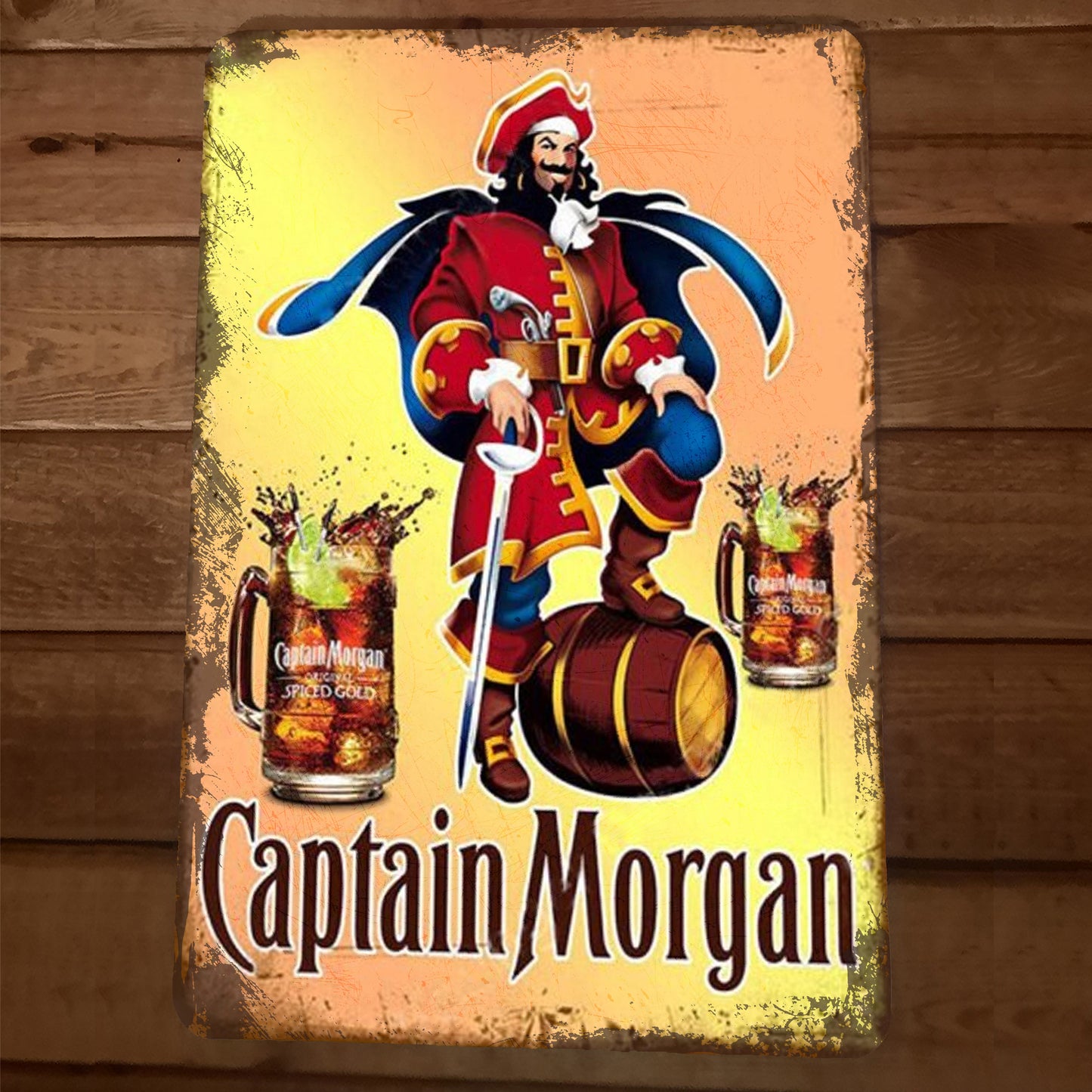 Captain Morgan Vintage Look Spiced Rum Liquor Alcohol Ad 8x12 Metal Wall Bar Sign