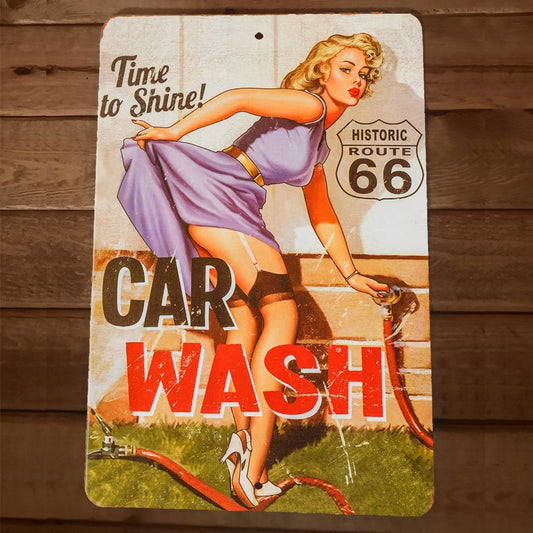 Route 66 Car Wash Time to Shine 8x12 Metal Wall Man Cave Garage Sign