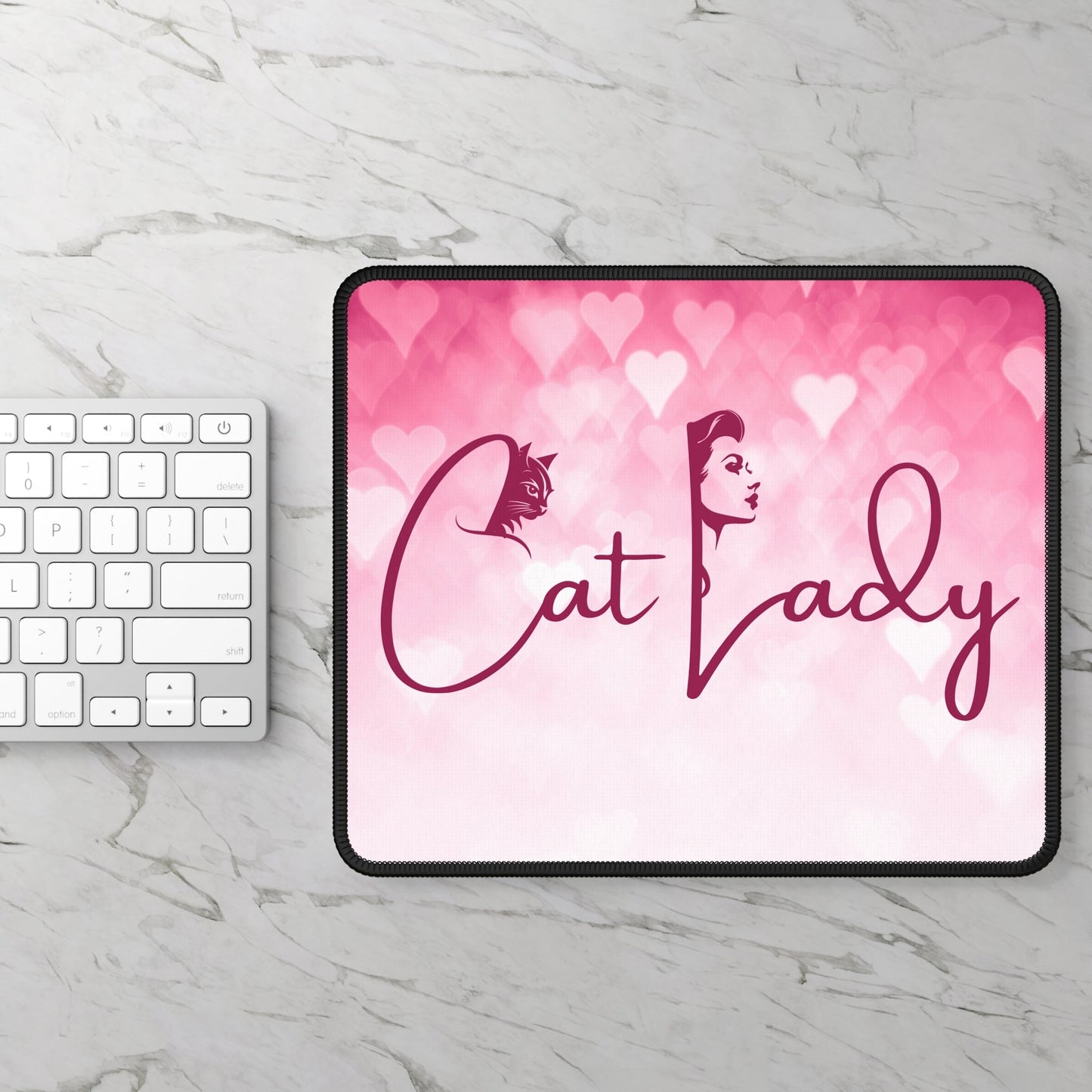 Cat Lady Hearts Gaming Mouse Pad for Cat Lovers and Gamers
