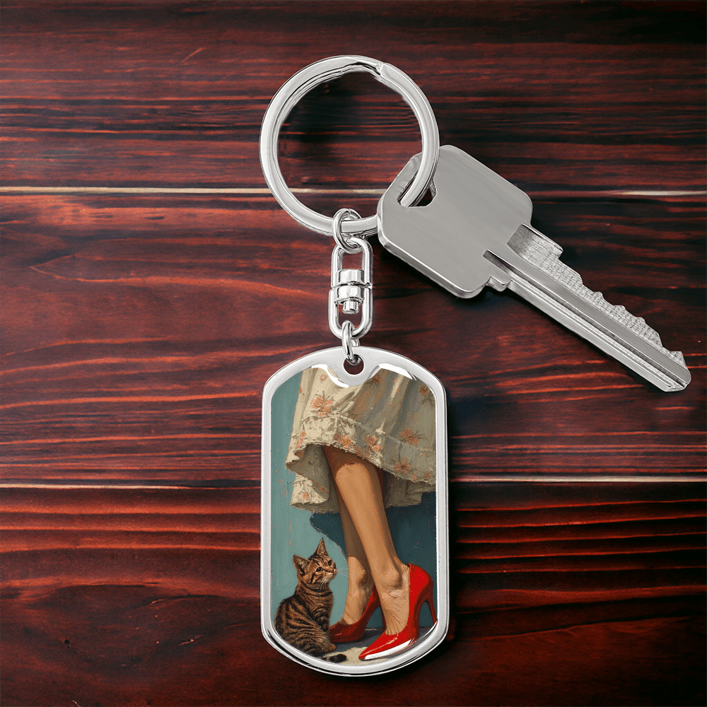 Cat Lady in Red Keychain