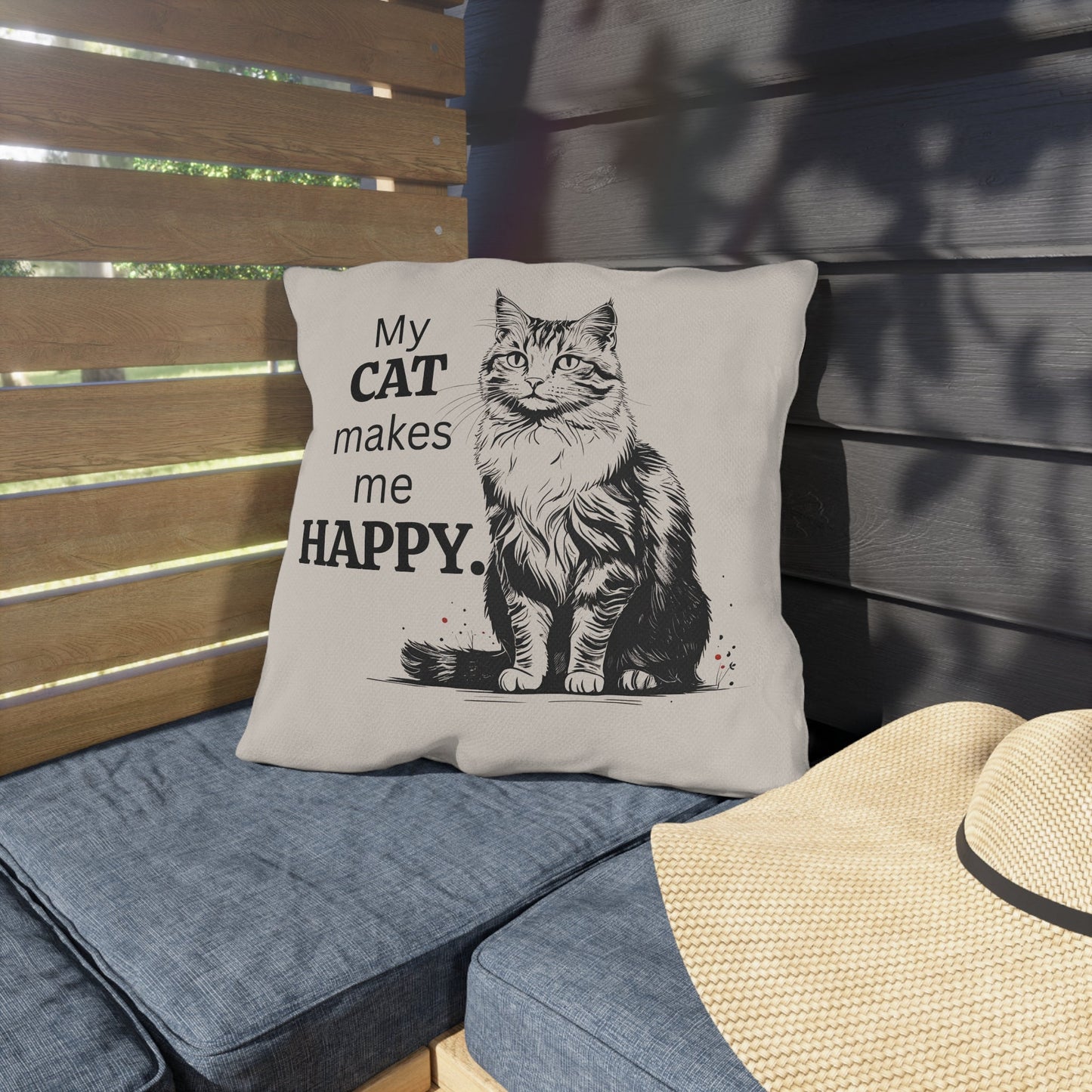 My Cat Makes Me Happy Outdoor Pillow | Cat Lover Throw Pillow