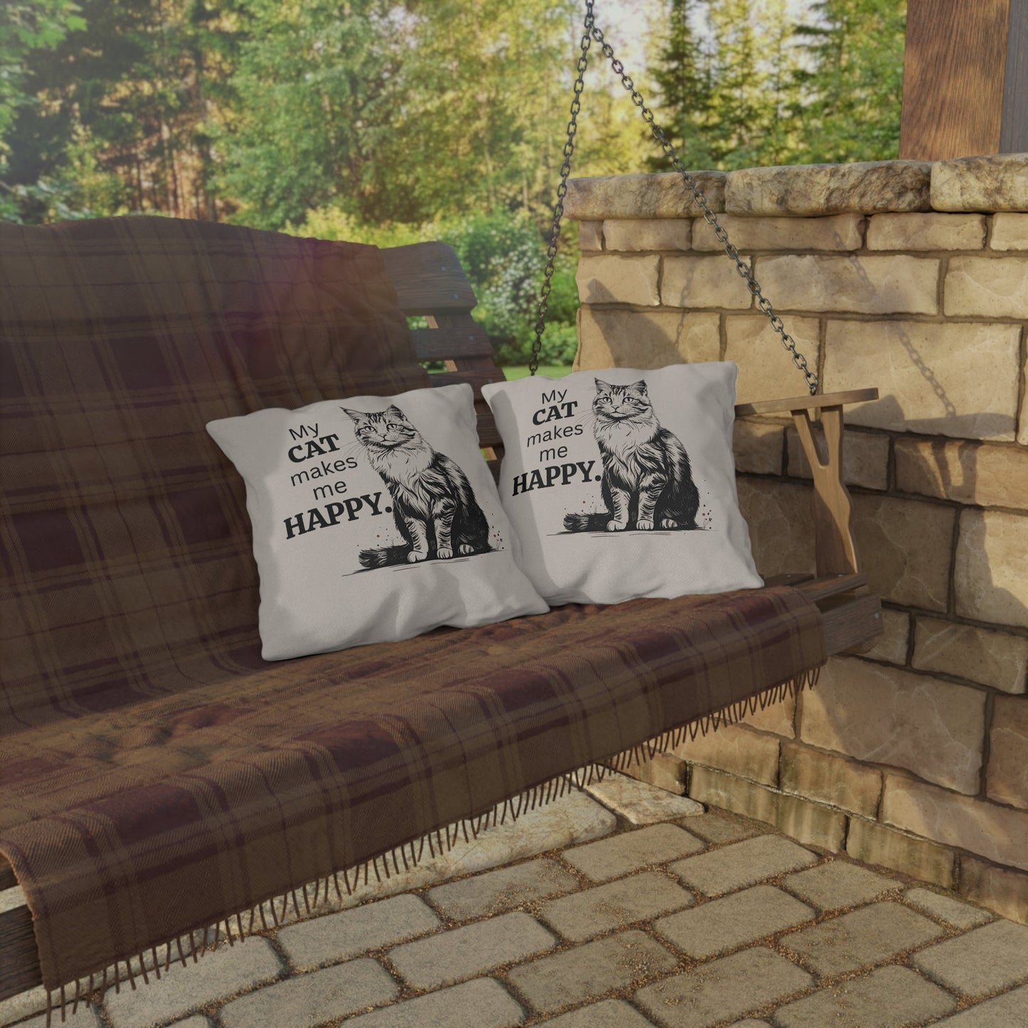 My Cat Makes Me Happy Outdoor Pillow | Cat Lover Throw Pillow