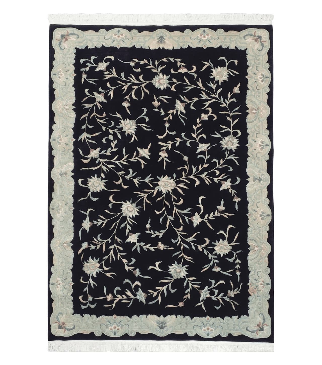 6x9 Vintage Black Gray Chinese Rug 120 Lines Wool Carpet Floral Design Hand-Knotted Soft Pile Entryway Rug Foyer Rug Nice