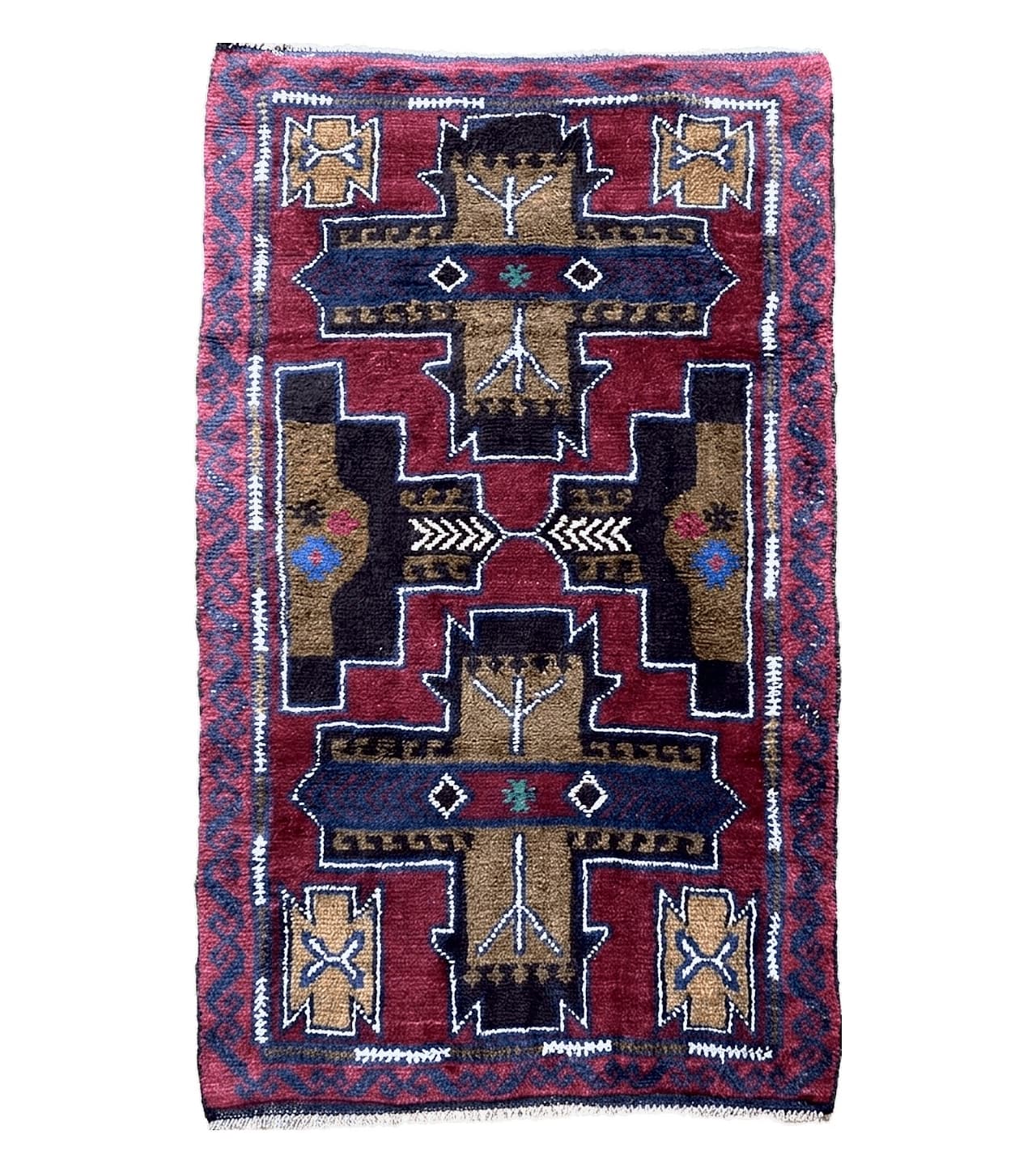 2' 10" X 4' 9" Vintage Handmade Tribal Wool Rug Balouchi Rug Afghan Rug Red Blue